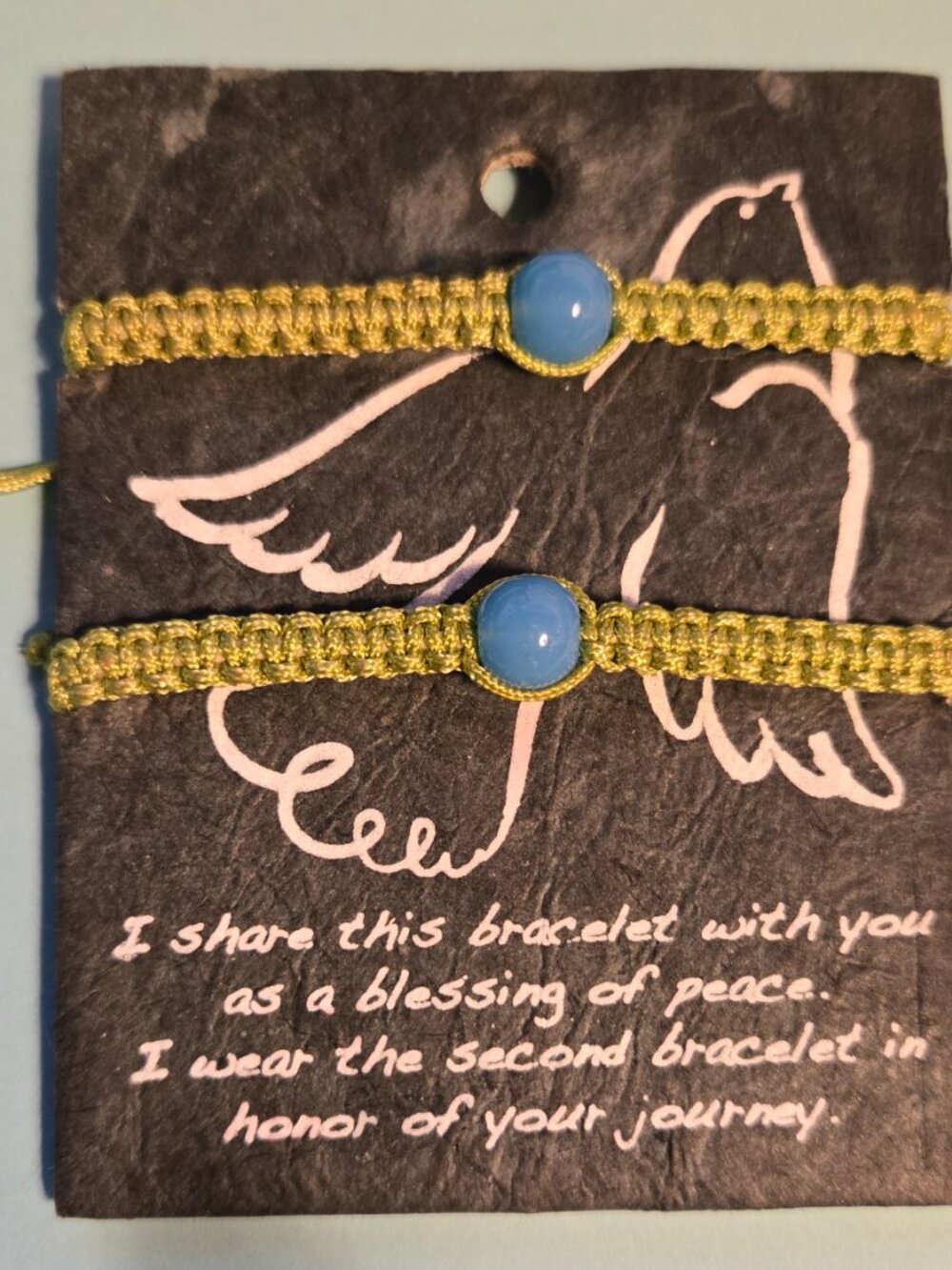 Friendship SHARE bracelet in Lime green with blue stone;
